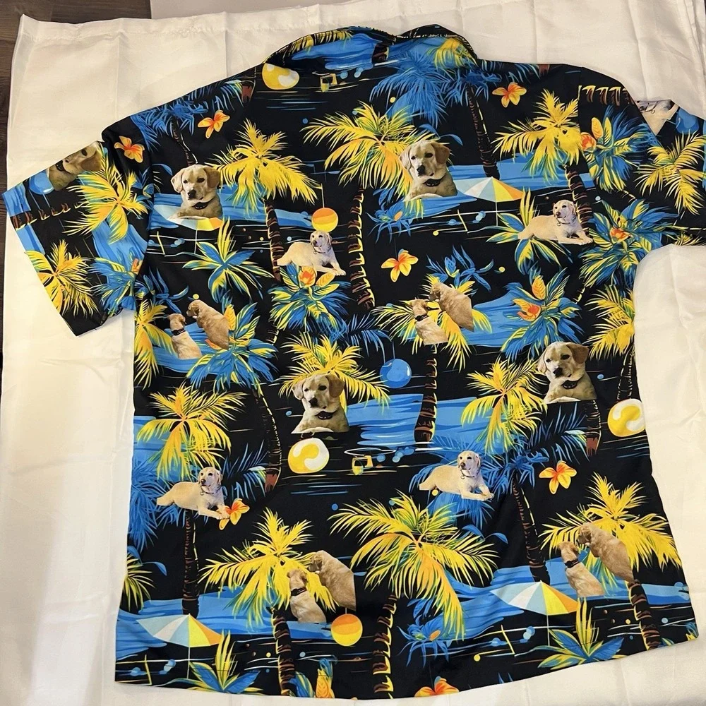 Hawaiian Shirt with Golden Retriever Size Xl Palm Tree Print Short Sleeve Men's - Picture 4 of 7